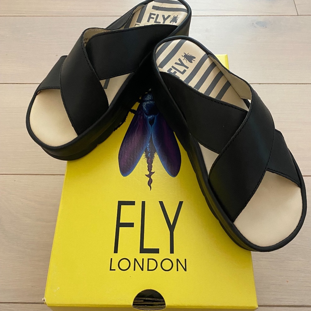 Fly London Black Sandal size 37